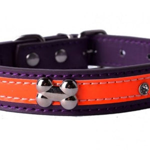 Crystal Studded Reflective Dog Leather Collar